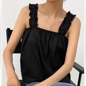 Red Haute Black Ruffled Strap Women's Top Size L